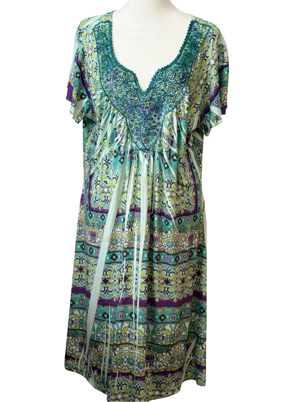 Apt.9 Women’s Y2K Boho Fairy Event dress Teal & purple V-Neck Artsy Stretch